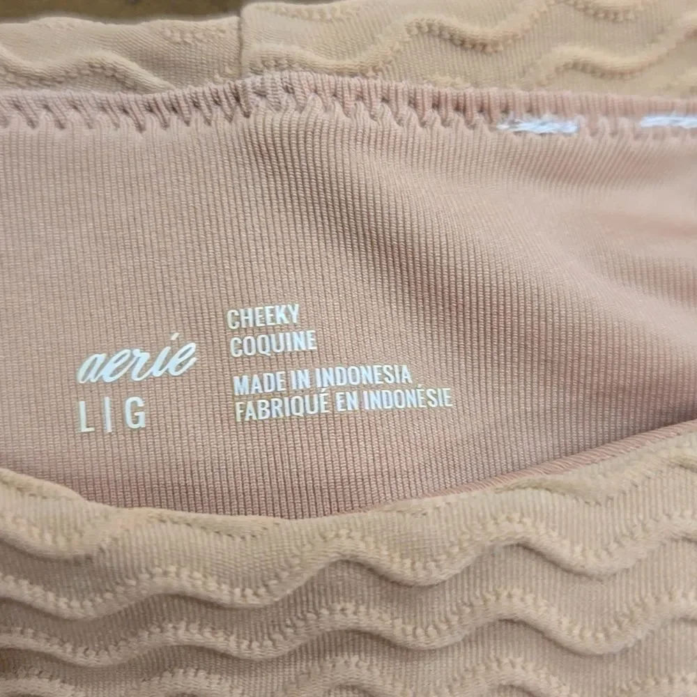 Aerie Ribbed Shine Cheeky Bikini Bottom Size‎ Large Tan Nude High Cut